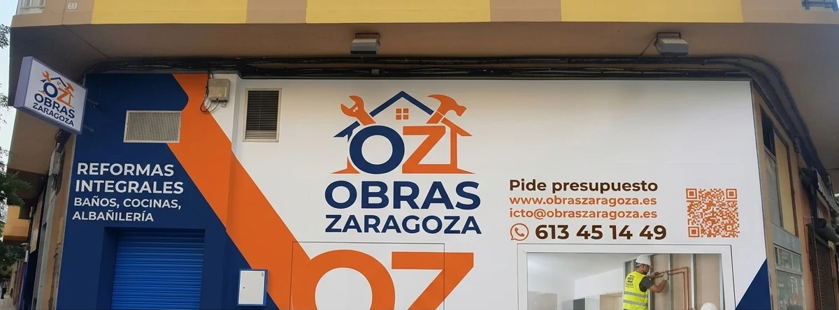 Fachada del local de Obras Zaragoza en Calle Delicias, Zaragoza